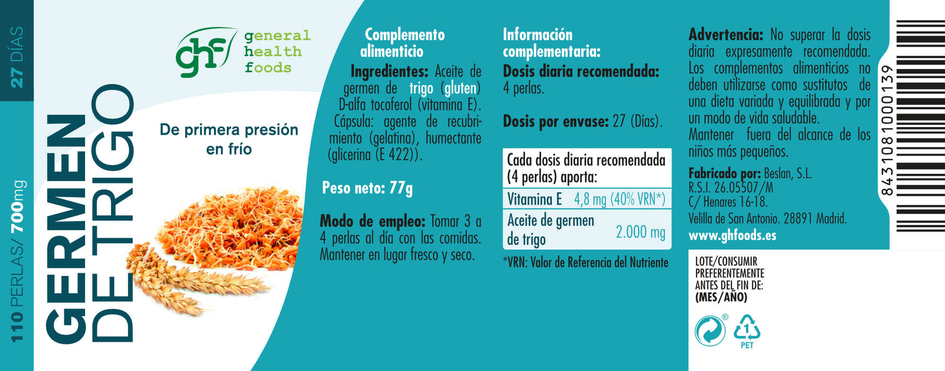 Wheat germ oil 710mg 110 pearls
