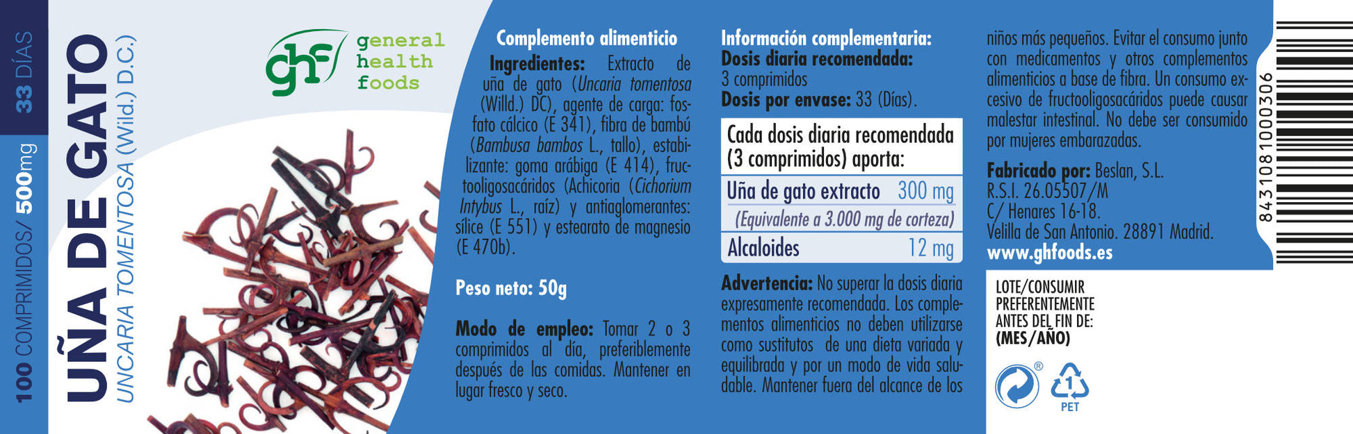 Cat's Claw 100 tablets of 500mg