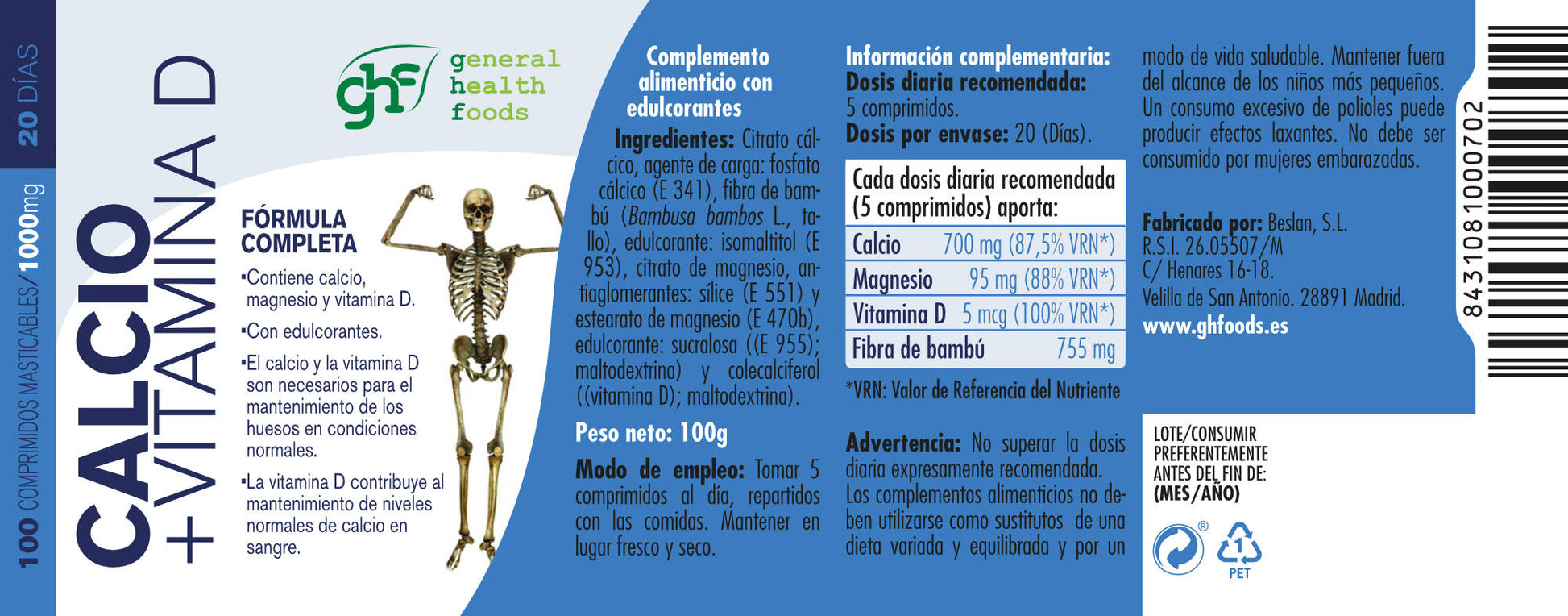 Calcium + Vitamin D3 100 1g tablets