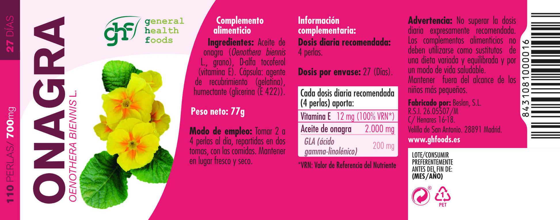 Evening Primrose Oil 110 pearls of 700mg