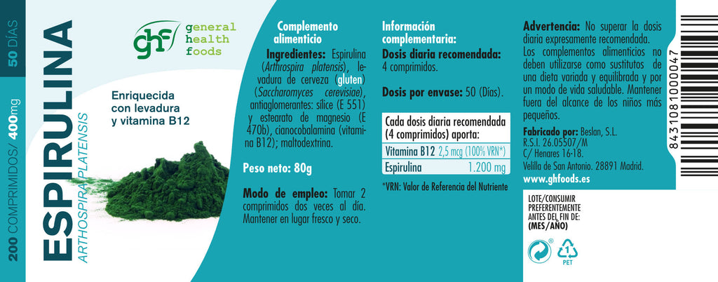 Spirulina 200 tablets of 400mg