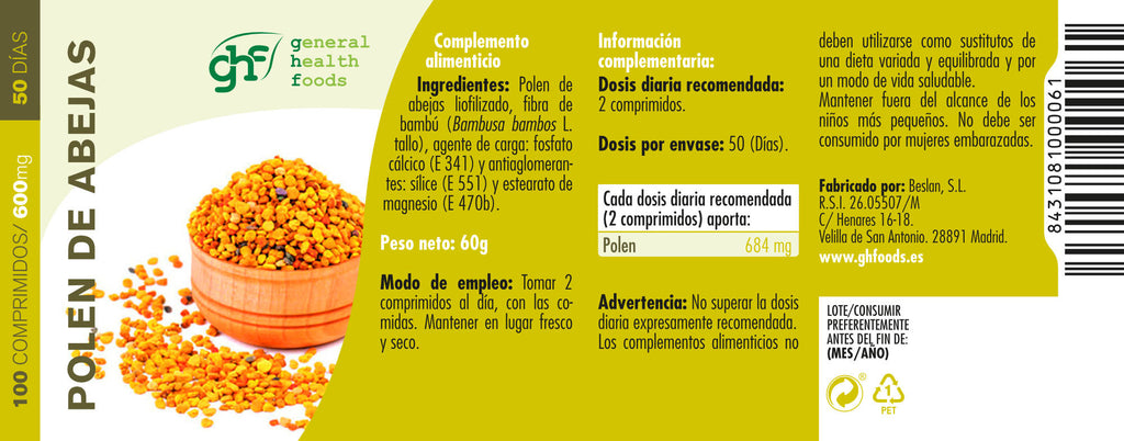 Bee pollen 100 tablets of 600mg