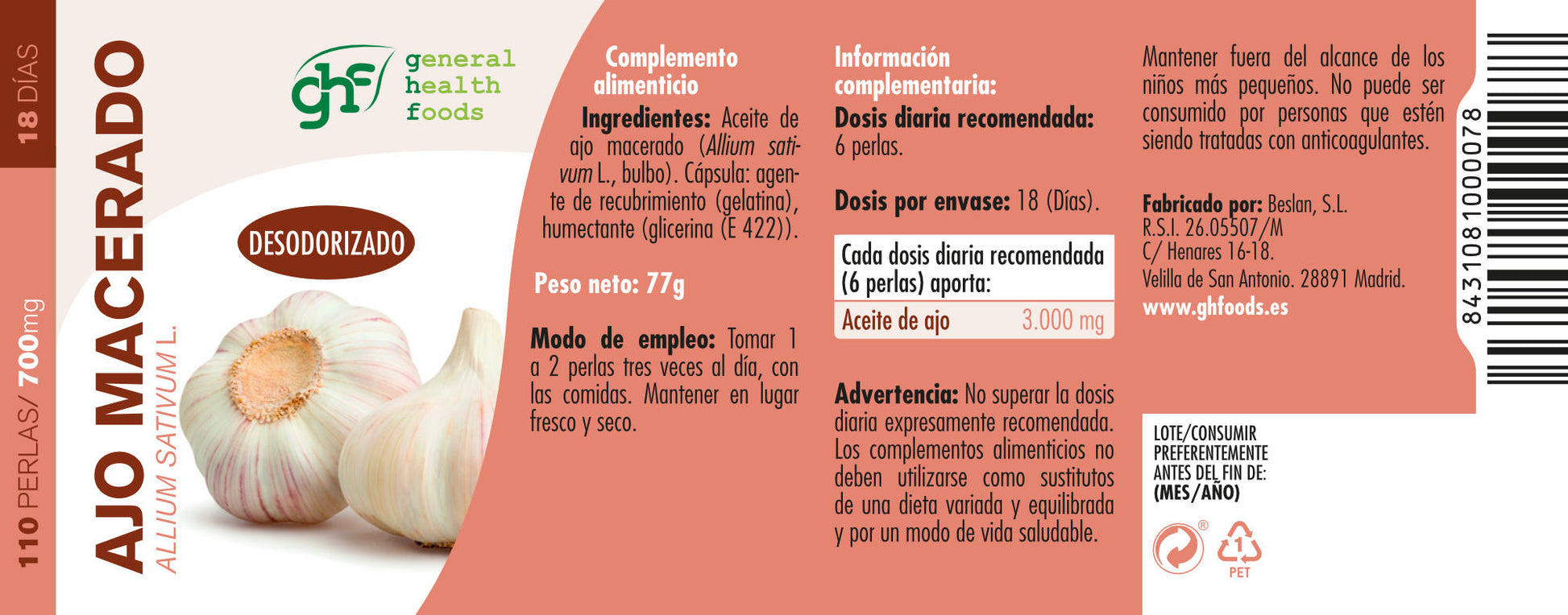 Macerated garlic 110 pearls of 700mg