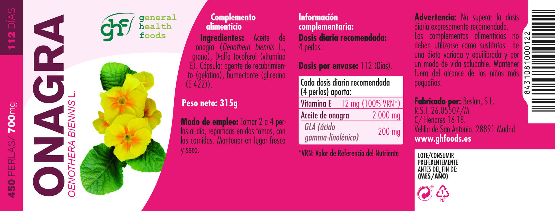 Evening Primrose Oil 450 pearls of 700mg