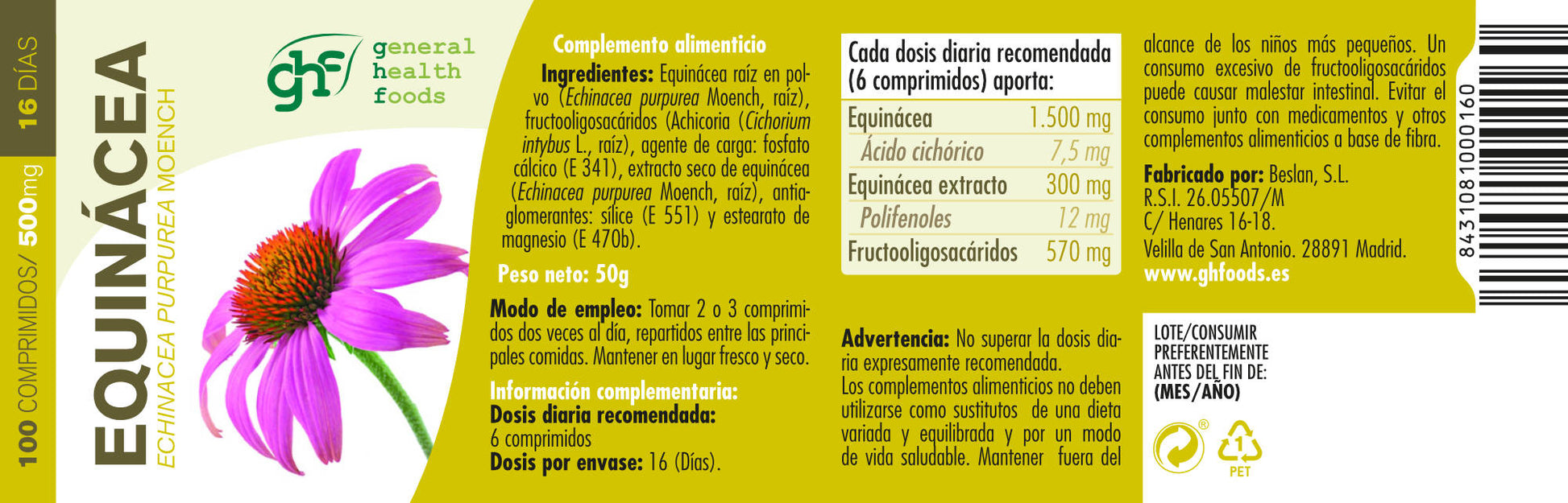 Echinacea 100 500mg tablets