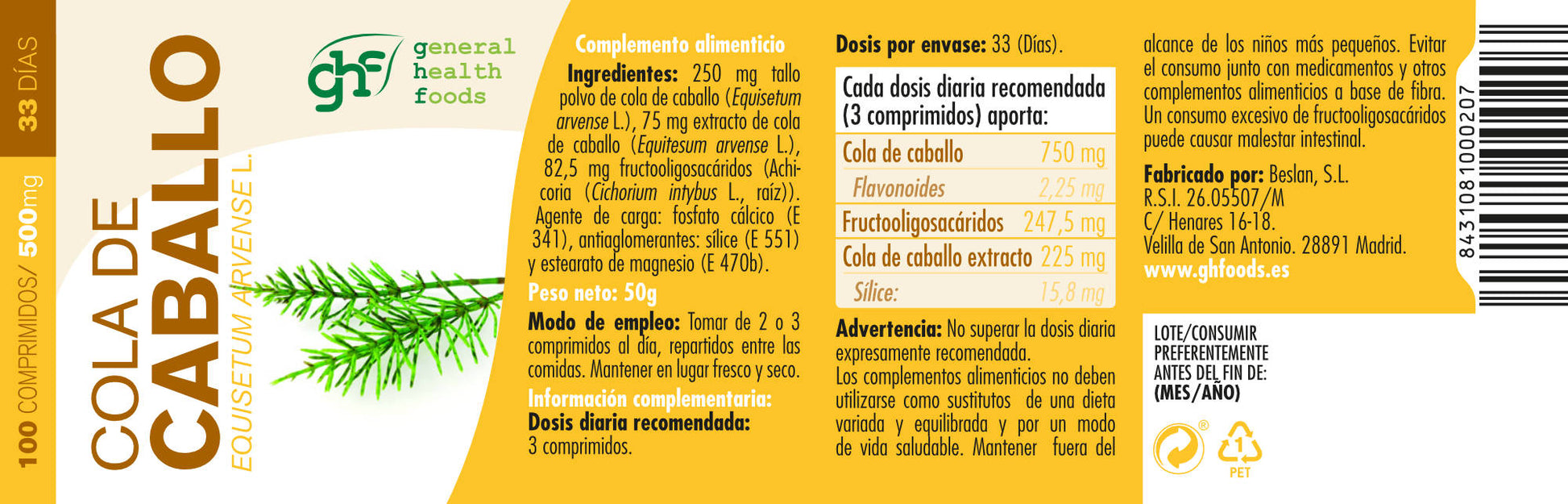 Horsetail 100 tablets of 500mg