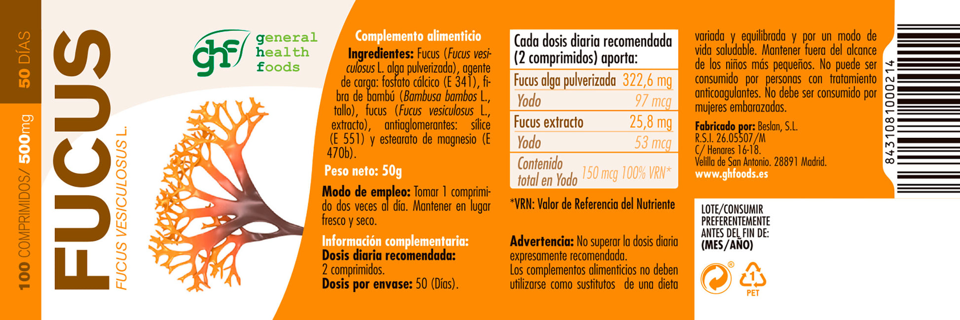 Fucus 100 tablets of 500mg