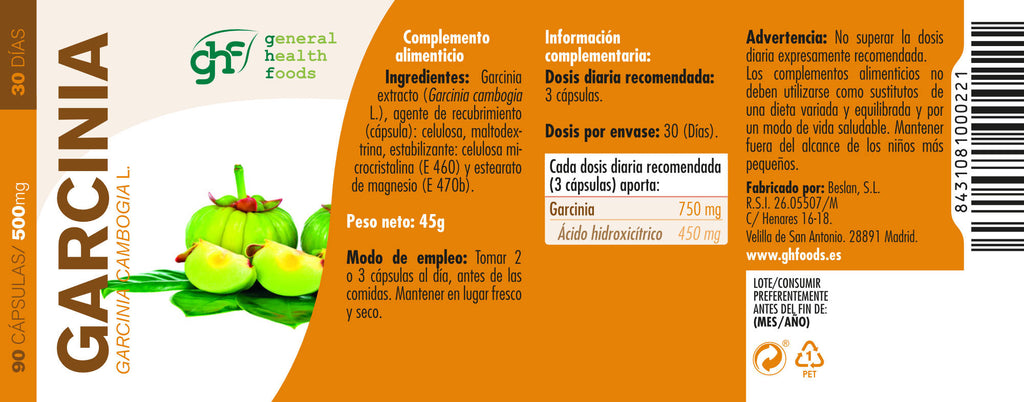 Garcinia Cambogia 90 vegetable capsules of 500mg