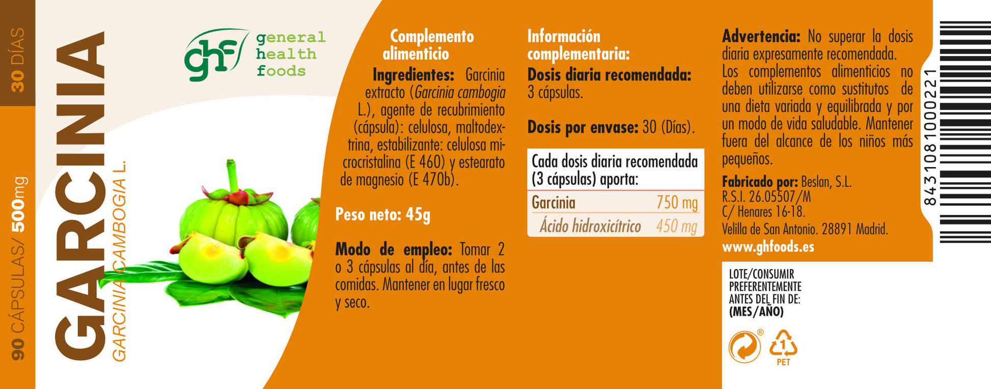 Garcinia Cambogia 90 vegetable capsules of 500mg