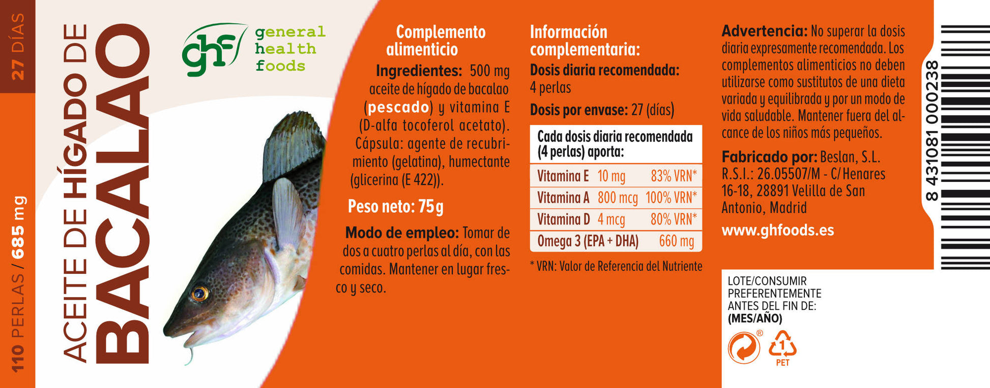 Cod Liver Oil 110 softgels of 685mg