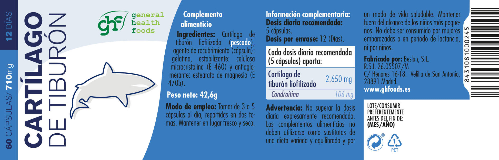 Shark Cartilage 60 capsules of 721mg