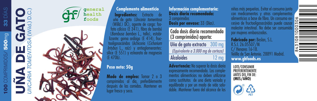 Cat's Claw 100 tablets of 500mg