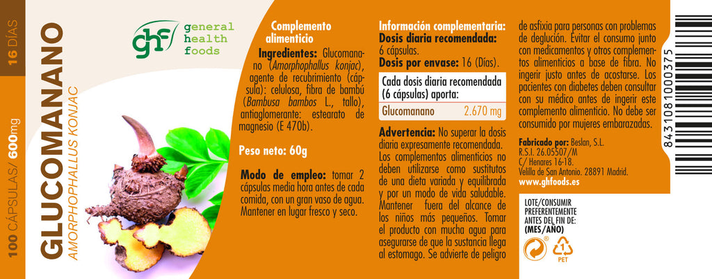 Glucomannan - Konjac 120 vegetable capsules of 760mg