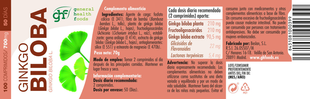 Ginkgo biloba 100 700mg tablets