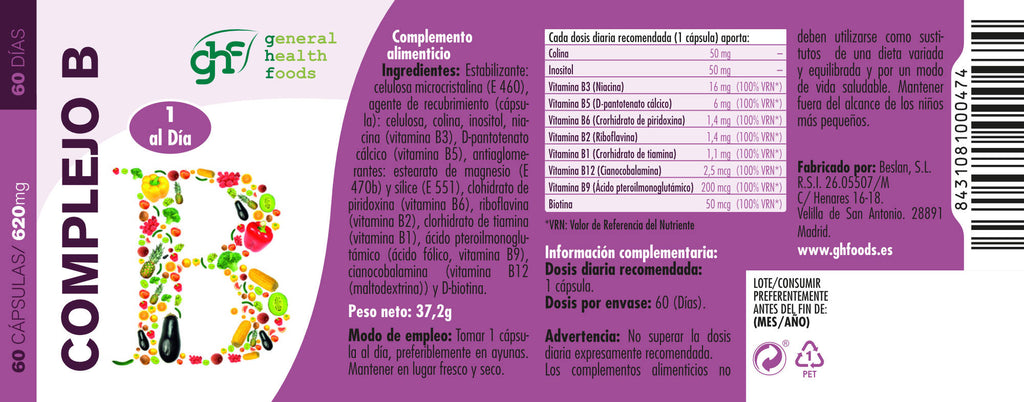 Complex B 1 a day 60 vegetable capsules of 620mg