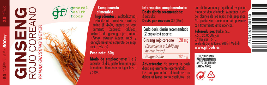 Korean Red Panax Ginseng 60 Vegetable Capsules