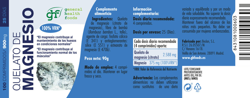 Magnesium chelate 100 900mg tablets