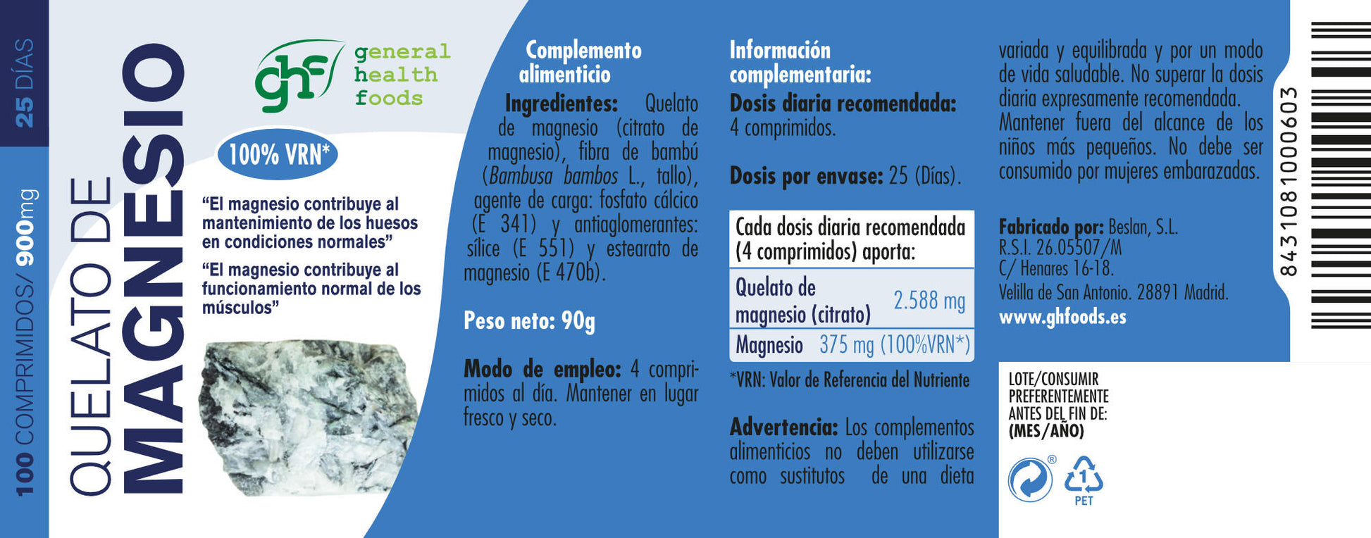 Magnesium chelate 100 900mg tablets