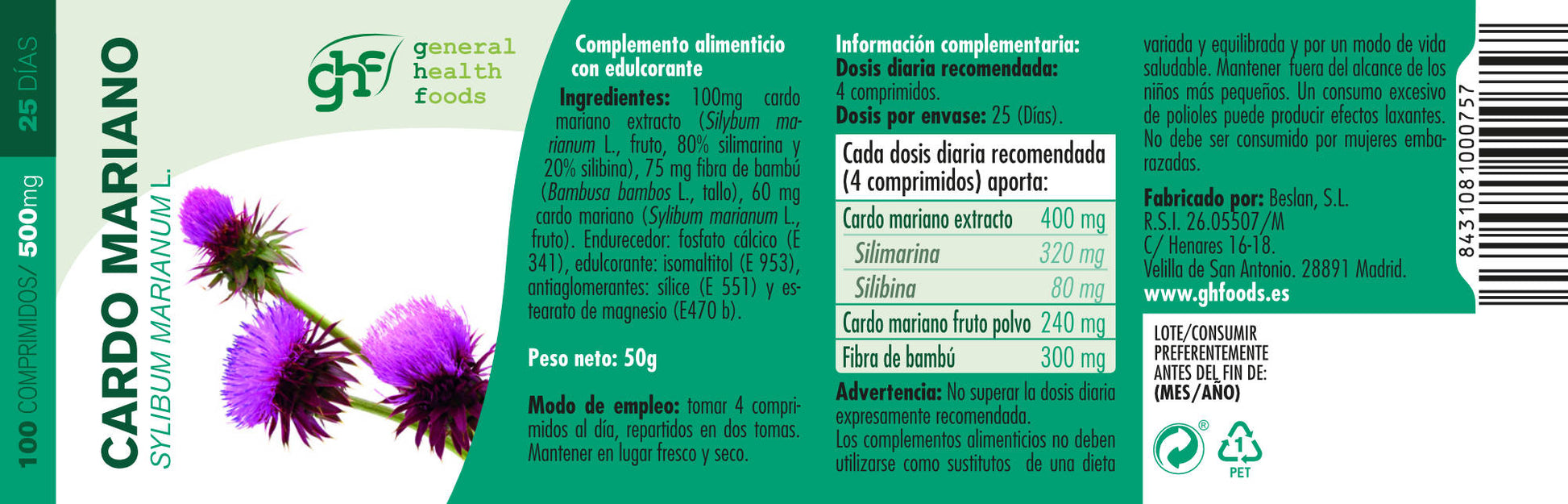 Milk thistle 100 500mg tablets