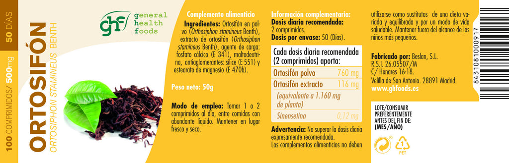 Ortosifón 100 500mg tablets
