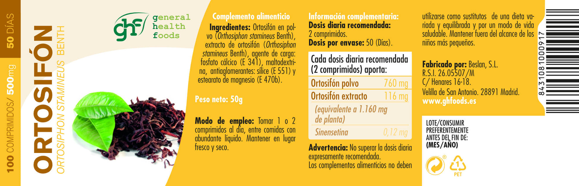 Ortosifón 100 500mg tablets