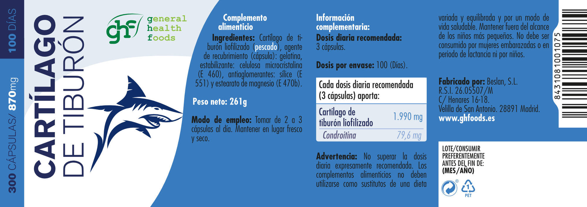 Shark Cartilage 300 capsules of 870mg