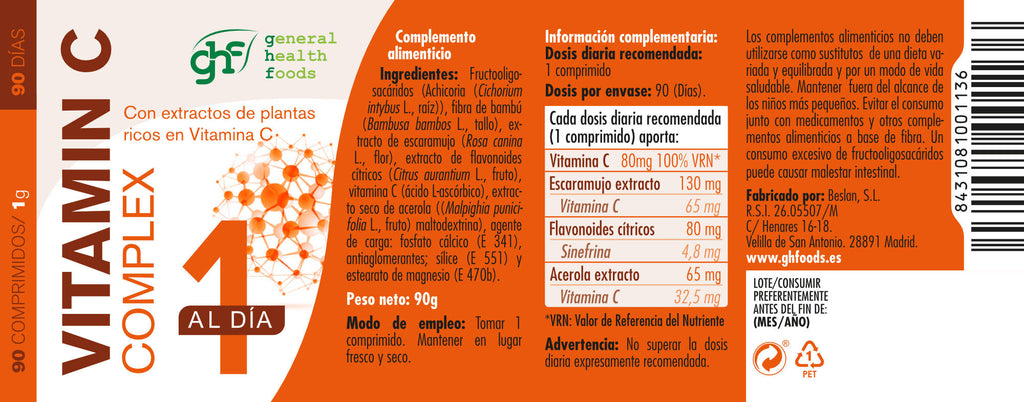 Vitamin C Complex with Bioflavonoids 90 Tablets of 1g