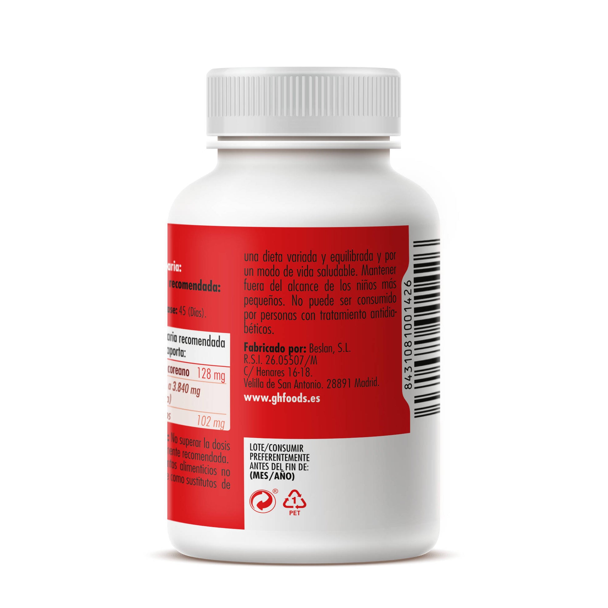 Korean Red Panax Ginseng 90 Vegetable Capsules of 500mg