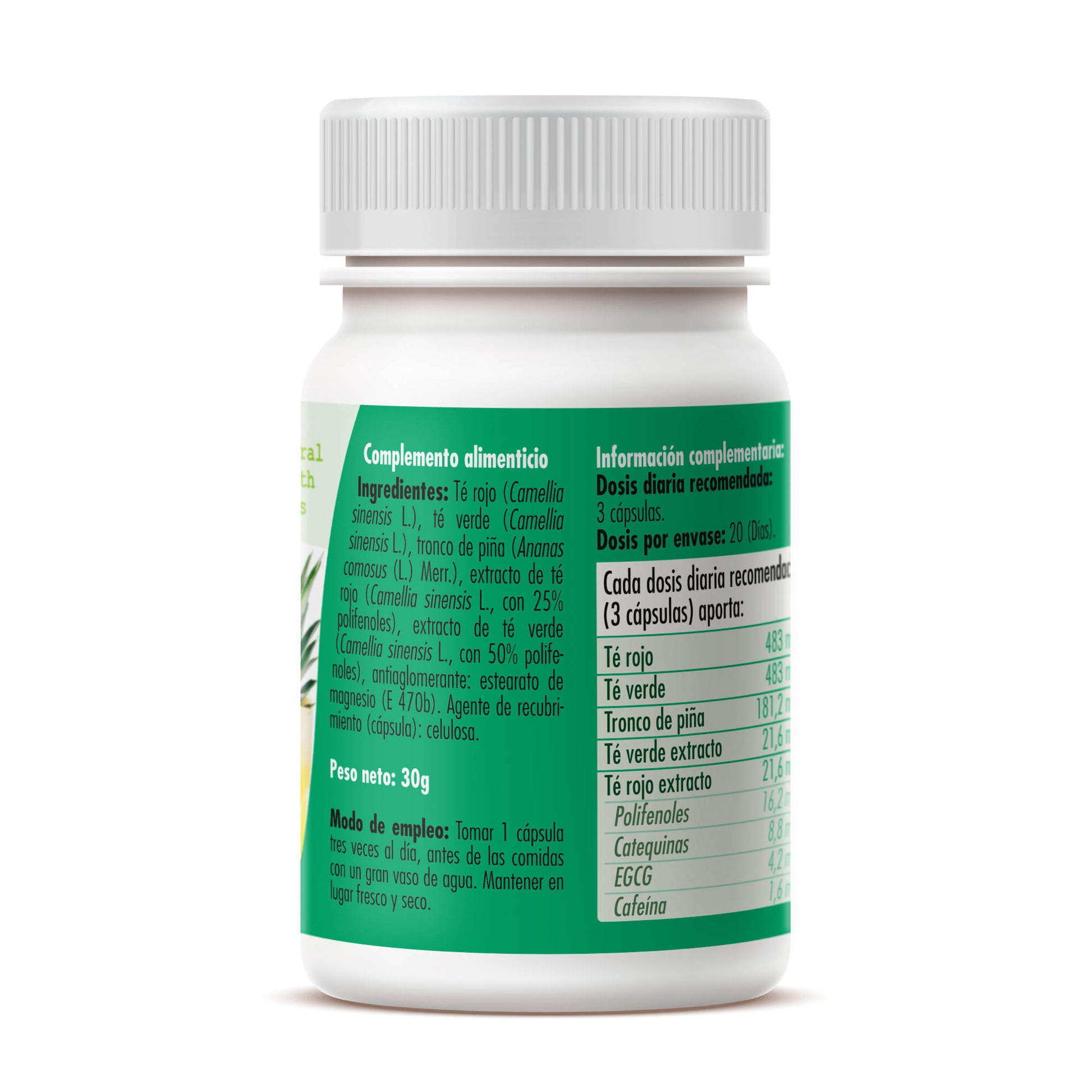 Red Tea + Green Tea + Pineapple 60 vegetable capsules of 500mg