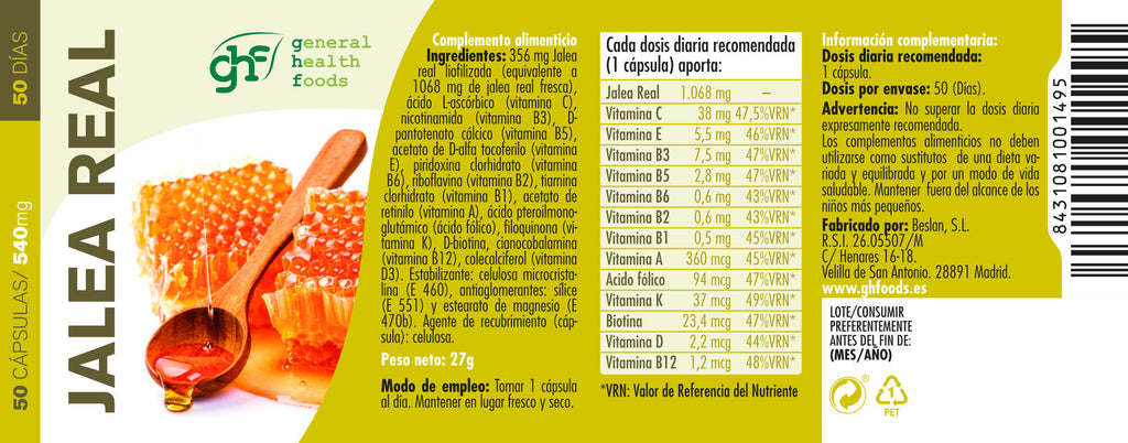 Royal Jelly 50 vegetable capsules of 540mg