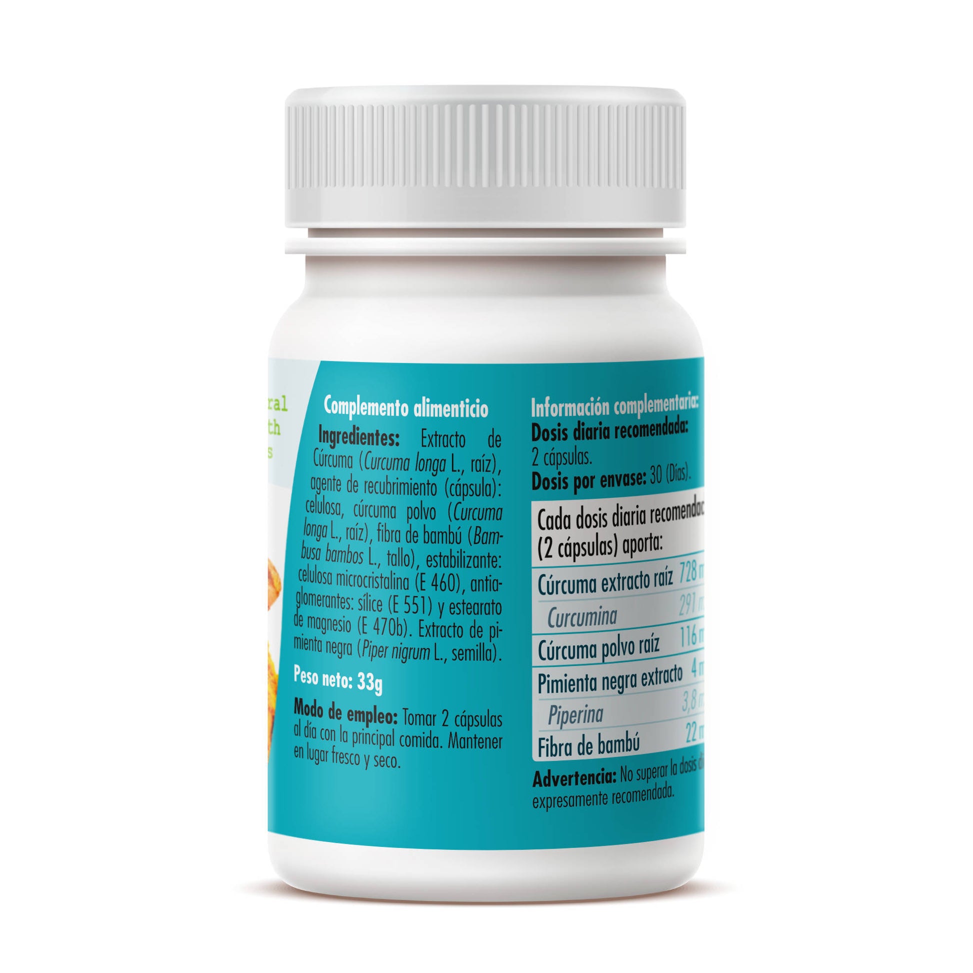 CURCUMIN+ with Ginger, Cinnamon and Pepper 60 vegetable capsules of 550mg