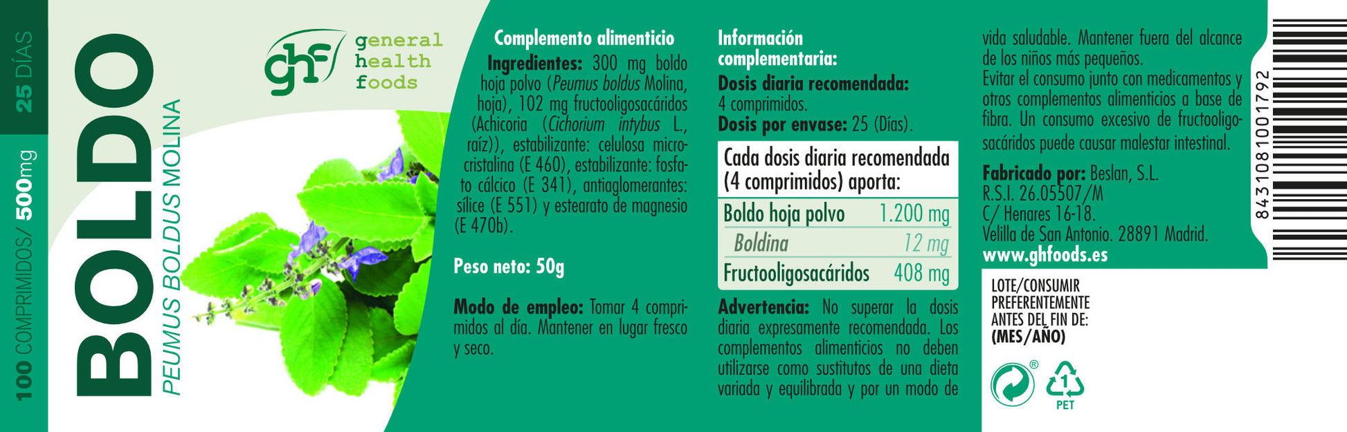 Boldo 100 500mg tablets