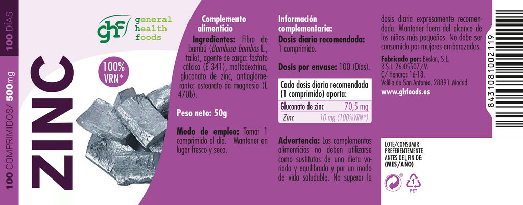 Zinc 100 tablets of 500mg