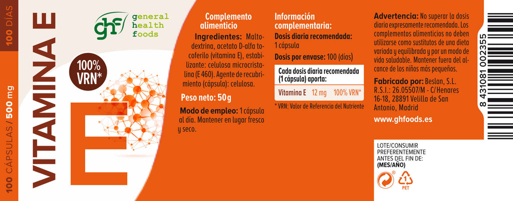 Vitamin E 100 vegetable capsules of 450mg