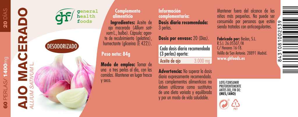 Macerated garlic 60 pearls of 1400mg