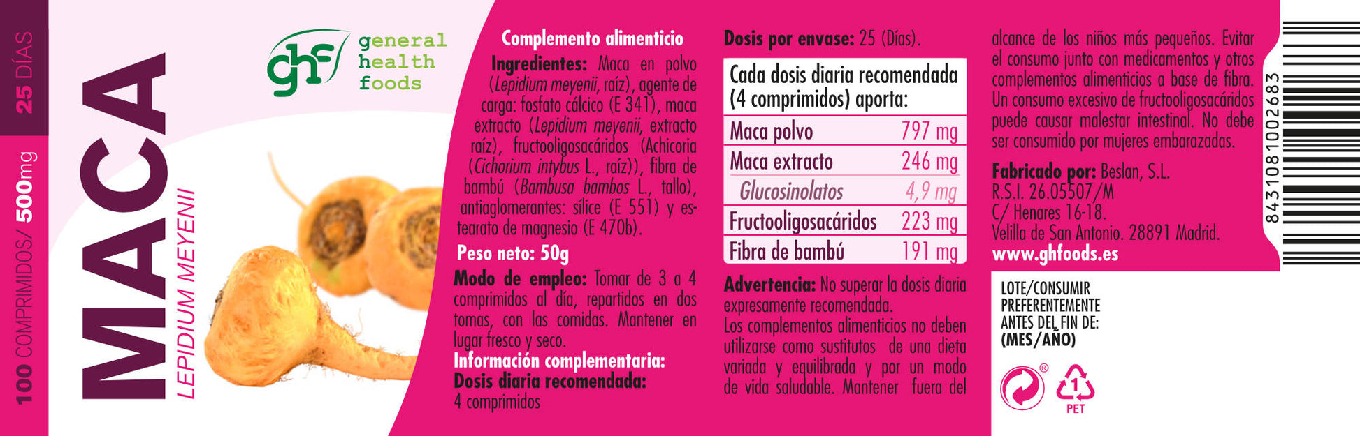 Maca + Zn + Se 100 600mg tablets
