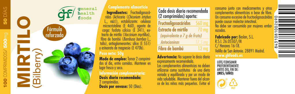 Bilberry 100 500mg tablets