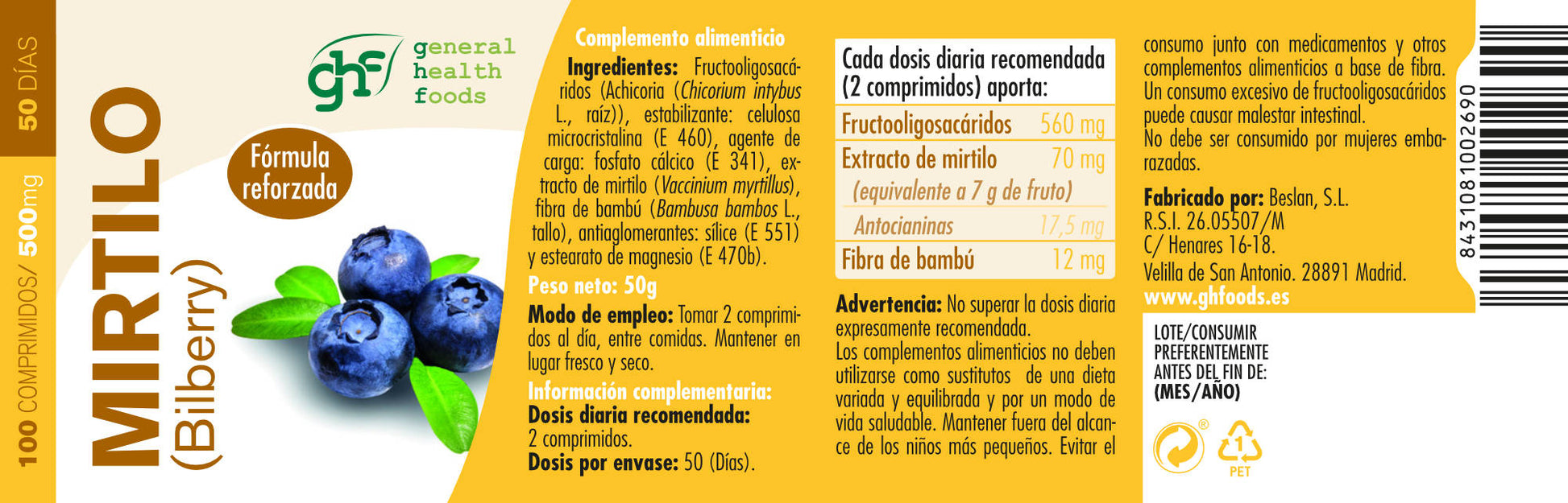 Bilberry 100 500mg tablets