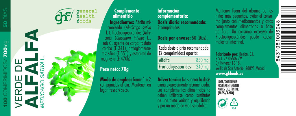 Alfalfa green 100 700mg tablets