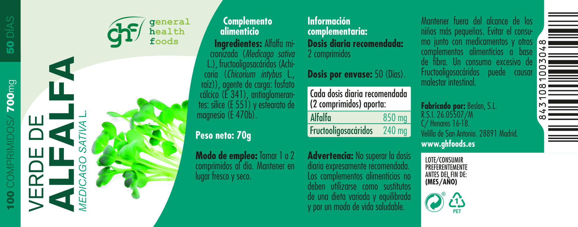 Alfalfa green 100 700mg tablets