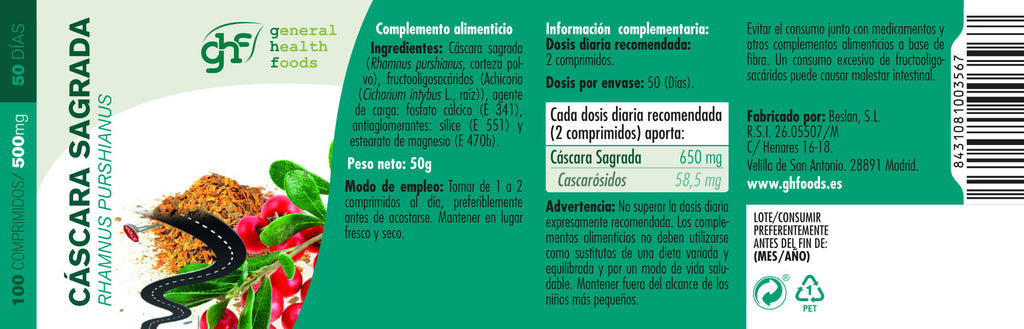 Cascara sagrada 100 tablets of 500mg