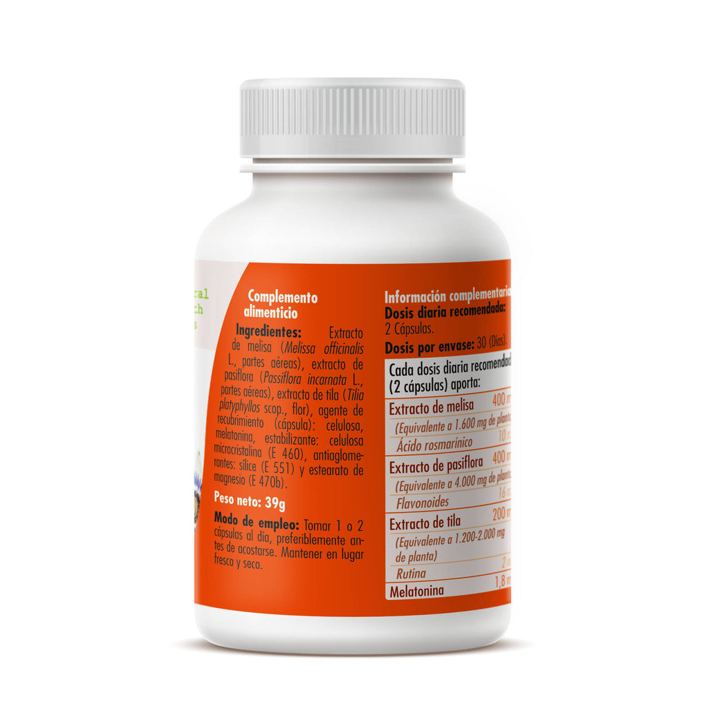 Melatonina Melissa + Pasiflora + Tila 60 cápsulas vegetales de 650mg