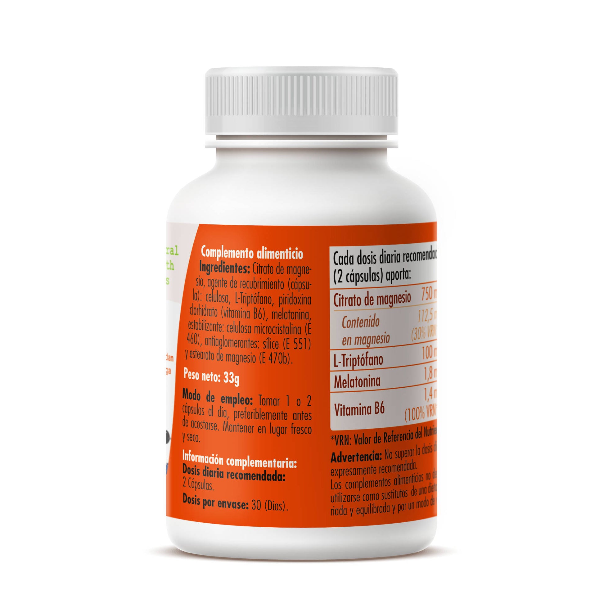 Melatonin Complex Magnesium + L-Tryptophan + Vitamin B6 60 vegetable capsules of 550mg