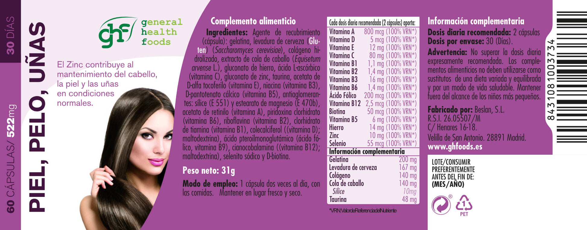 Skin, Hair, Nails 60 capsules of 522mg