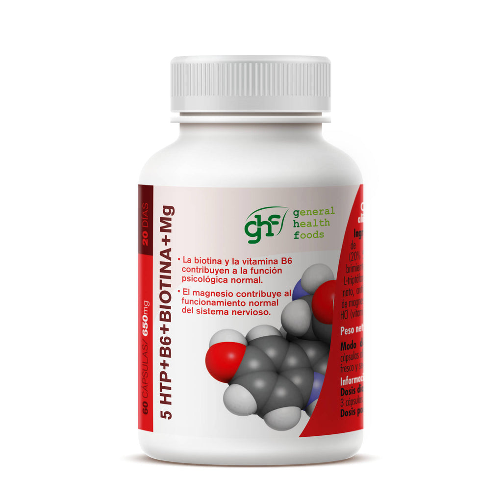 5HTP + B6 + Biotin + Mg + Gaba + Rhodiola 60 vegetable capsules of 620mg