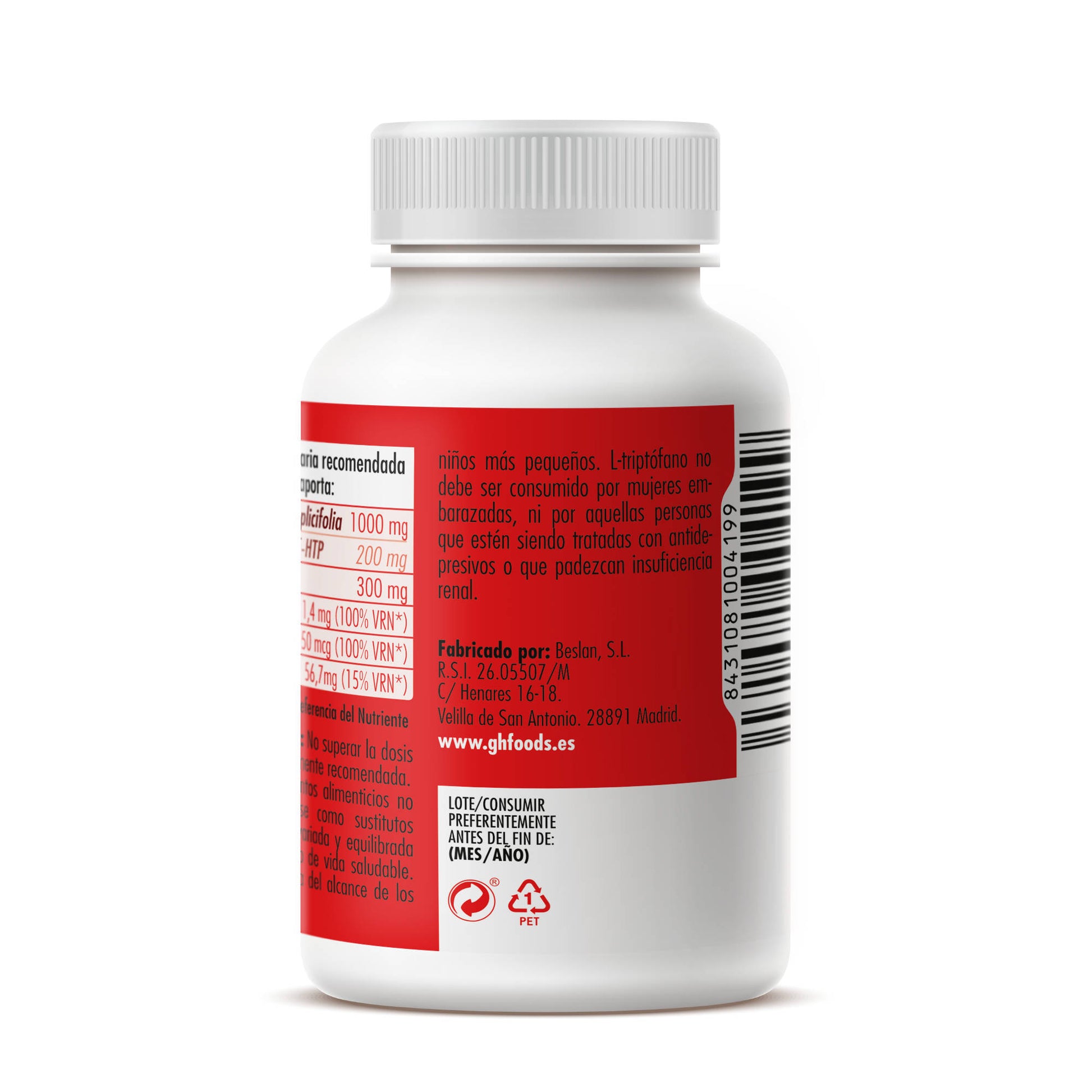 5HTP + B6 + Biotin + Mg + Gaba + Rhodiola 60 vegetable capsules of 620mg