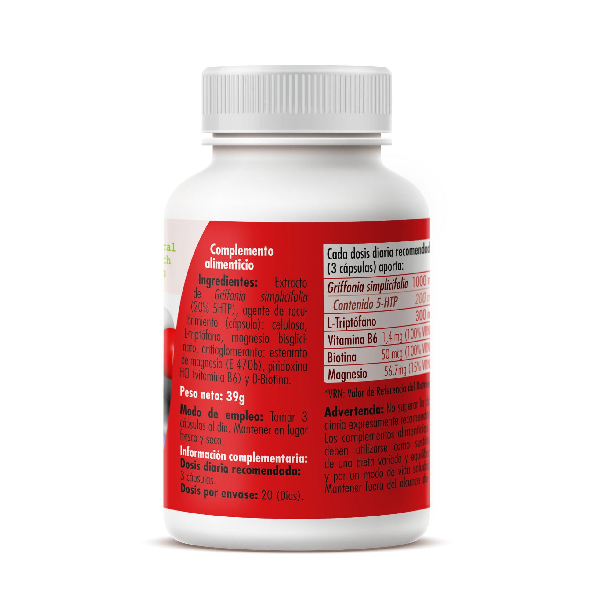 5HTP + B6 + Biotin + Mg + Gaba + Rhodiola 60 vegetable capsules of 620mg