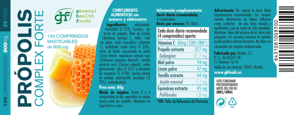 Propolis Complex Forte 100 chewable tablets of 800mg