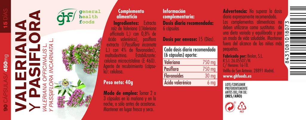 Valerian and Passionflower 90 vegetable capsules of 450mg